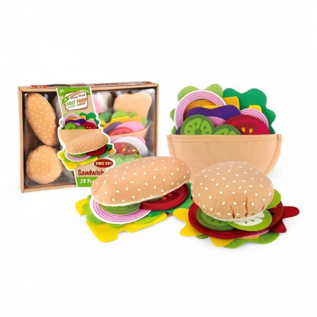 food toy set, play food set, burger toy, felt food toy, sandwich toy