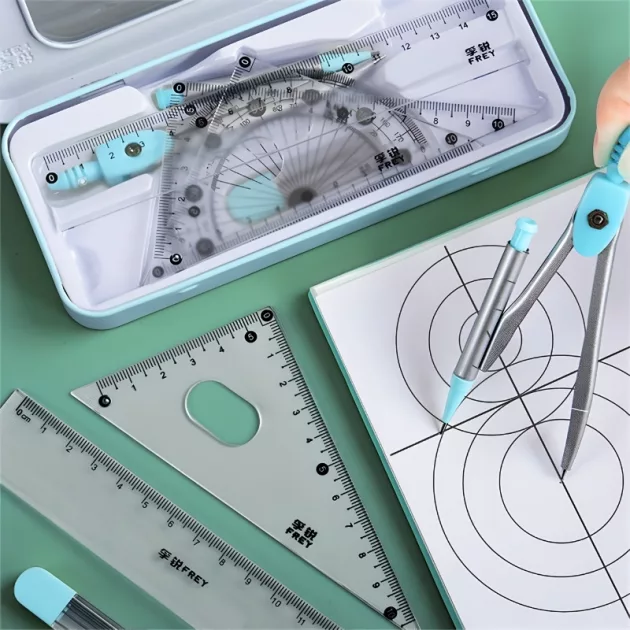 stationery set, ruler set, drafting set, compass and ruler