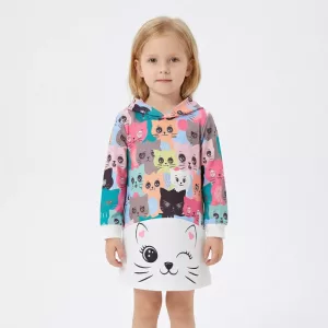 Grazioso vestito leggero a maniche lunghe con cappuccio per bambini