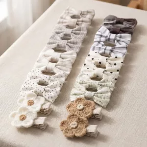 Set di 20 mollette per capelli con fiocco in stoffa per bambini